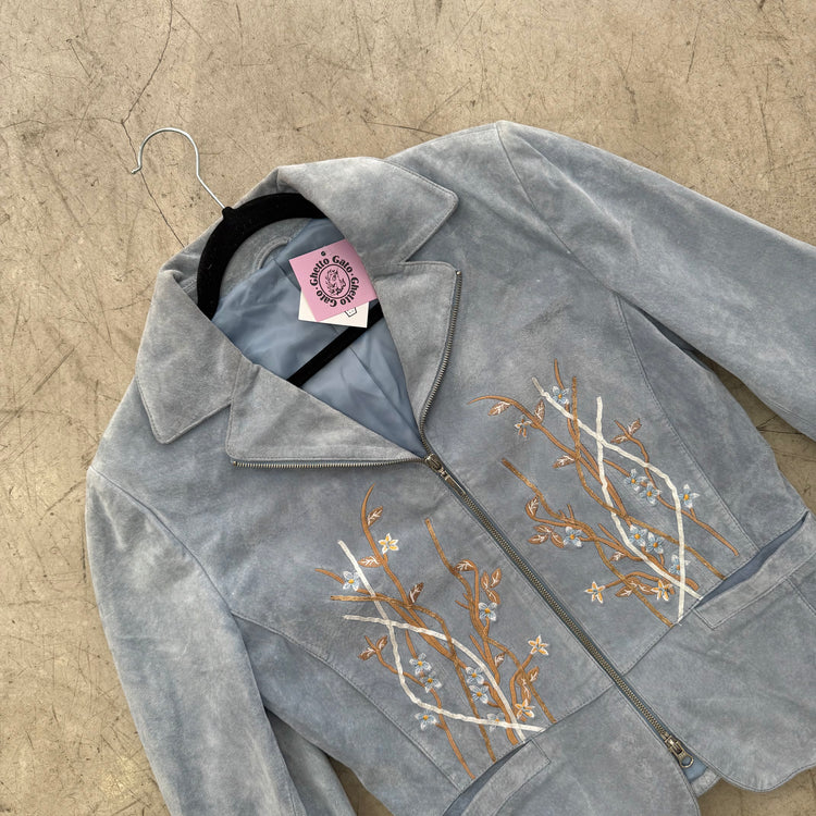 BLAZER PIEL ANTE BABY BLUE BORDADOS