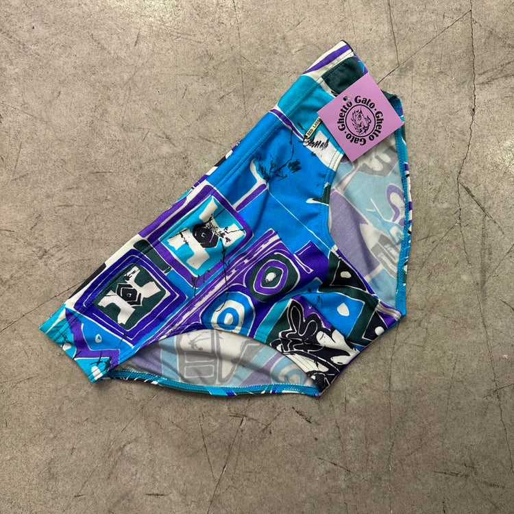 BLUE PURPLE PRINT SLIP SWIMSUIT