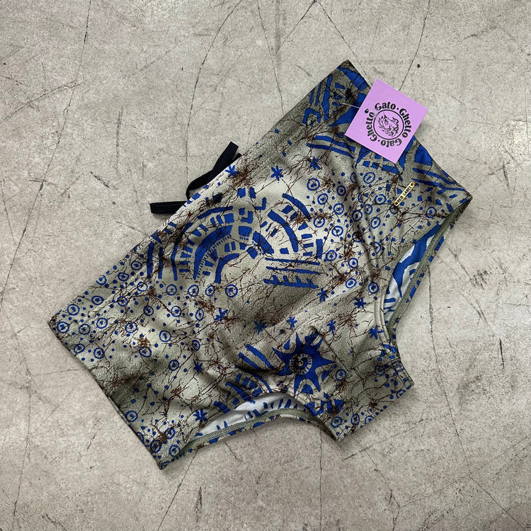 KHAKI BLUE PRINT SLIP SWIMSUIT