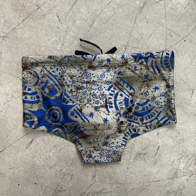 KHAKI BLUE PRINT SLIP SWIMSUIT