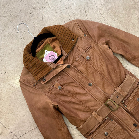 CHAQUETA BLAZER PIEL Y2K BROWN STR