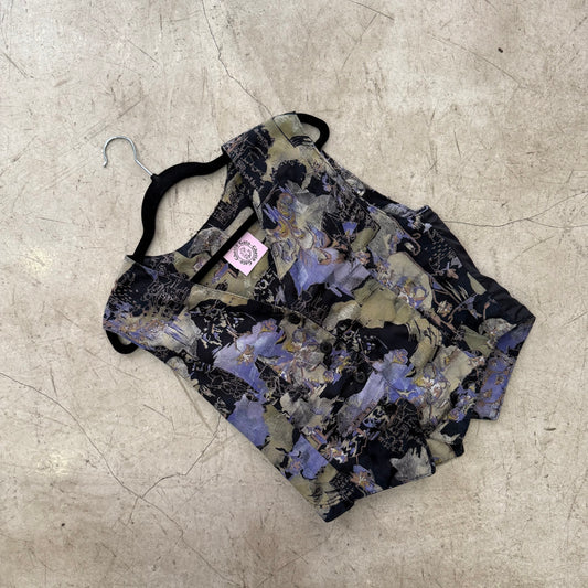 CHALECO BLACK BEIGE PURPLE PRINT