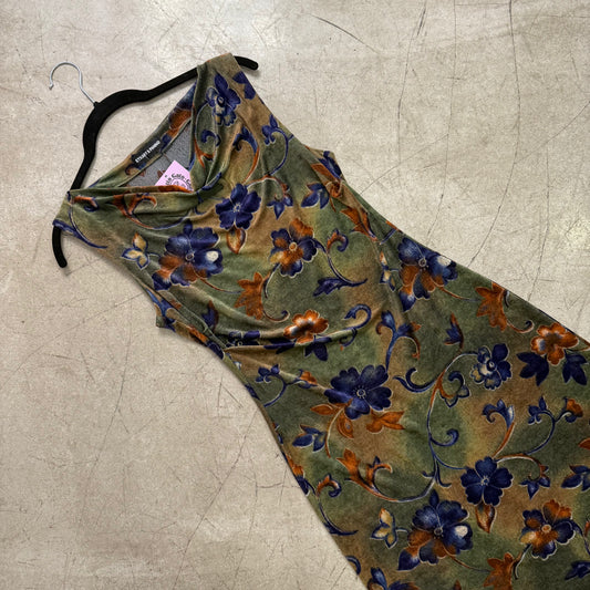 VESTIDO GREEN TERCIOPELO FLORAL