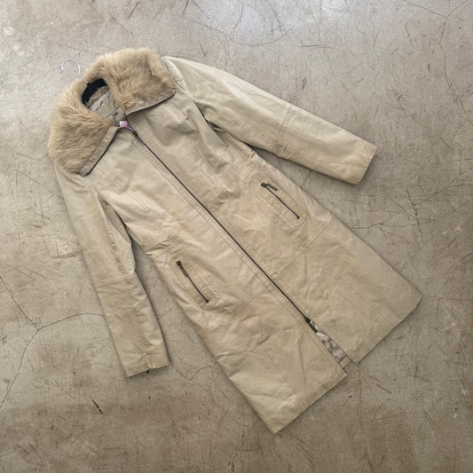ABRIGO LARGO PIEL BEIGE PELO Y2K