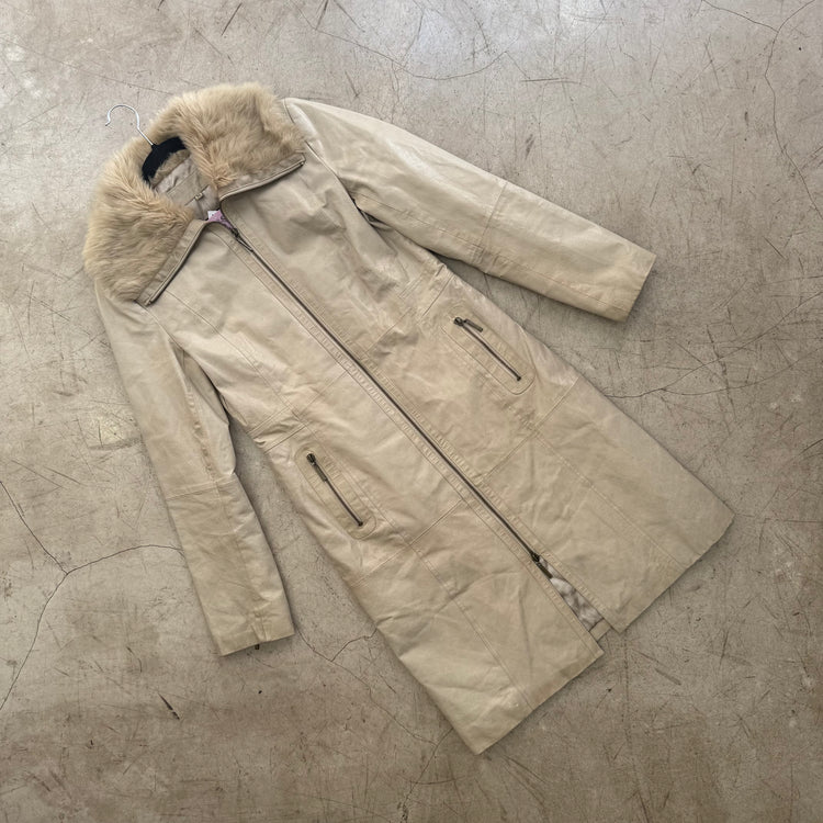 ABRIGO LARGO PIEL BEIGE PELO Y2K