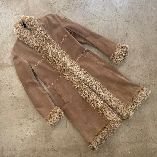 ABRIGO LARGO PIEL BEIGE SUEDE Y2K