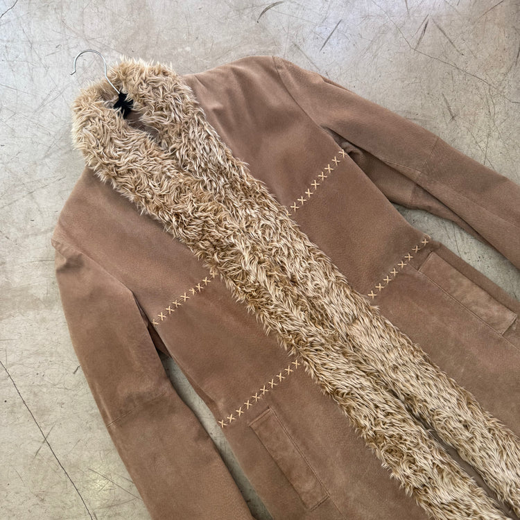 ABRIGO LARGO PIEL BEIGE SUEDE Y2K