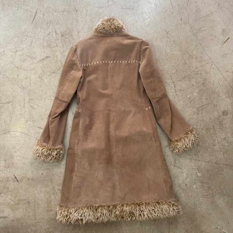 ABRIGO LARGO PIEL BEIGE SUEDE Y2K