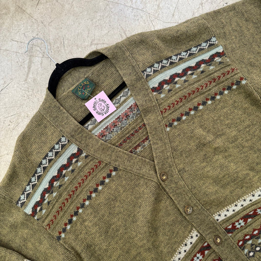 GREEN WOOL CARDIGAN SWEATER