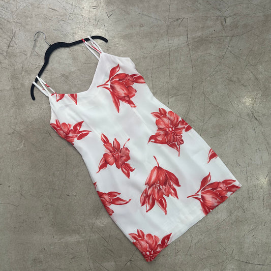 WHITE RED FLORAL DRESS