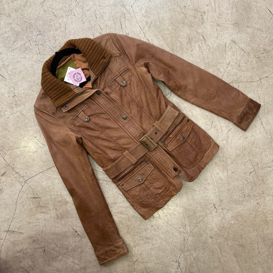 CHAQUETA BLAZER PIEL Y2K BROWN STR