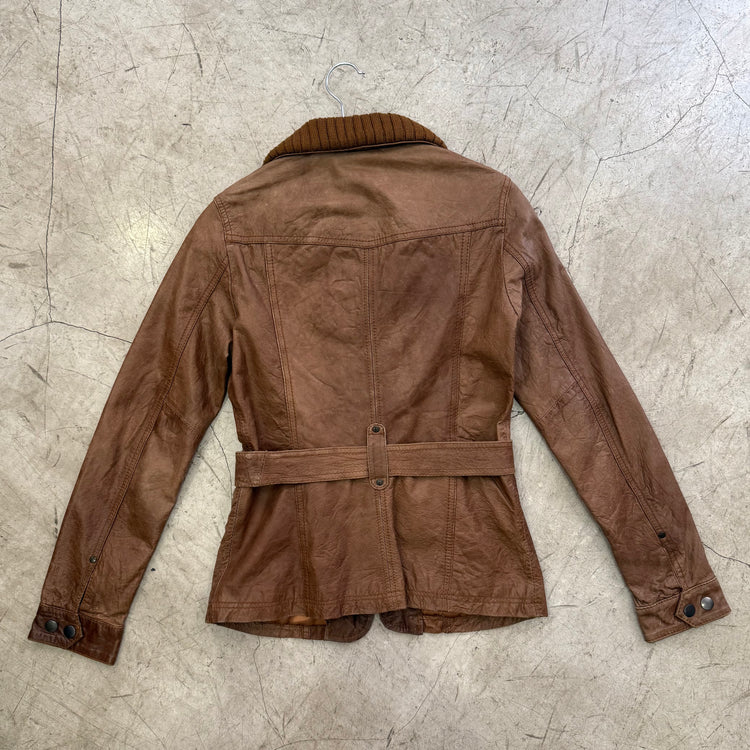 CHAQUETA BLAZER PIEL Y2K BROWN STR