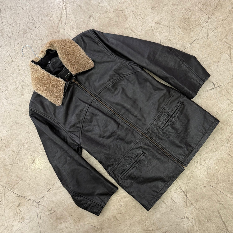 CHAQUETA BLAZER PIEL NEGRA CUELLO BORREGO VERO