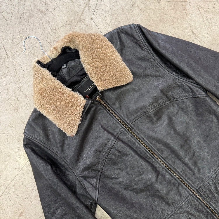 CHAQUETA BLAZER PIEL NEGRA CUELLO BORREGO VERO