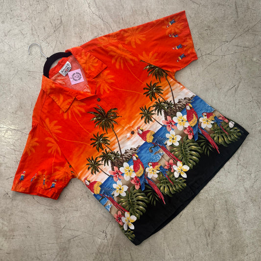 CAMISA HAWAIANA ORANGE LOROS