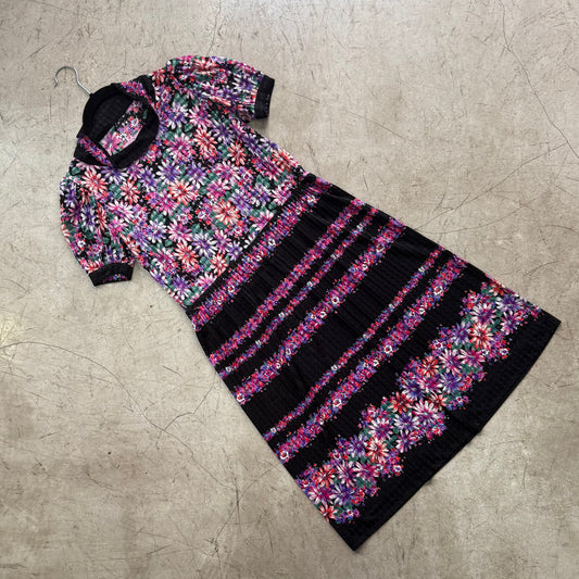 VESTIDO HANDMADE FLORAL BLACK 70s