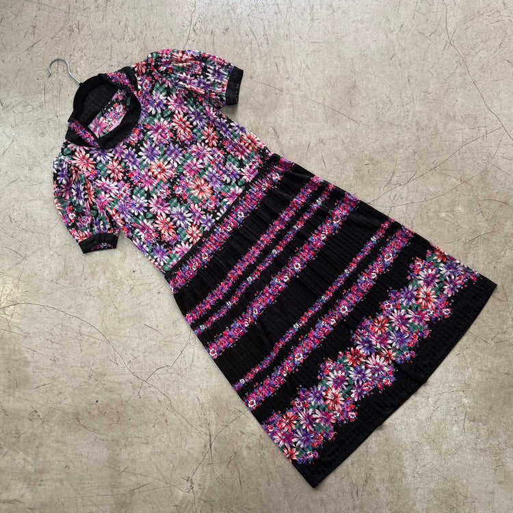 VESTIDO HANDMADE FLORAL BLACK 70s