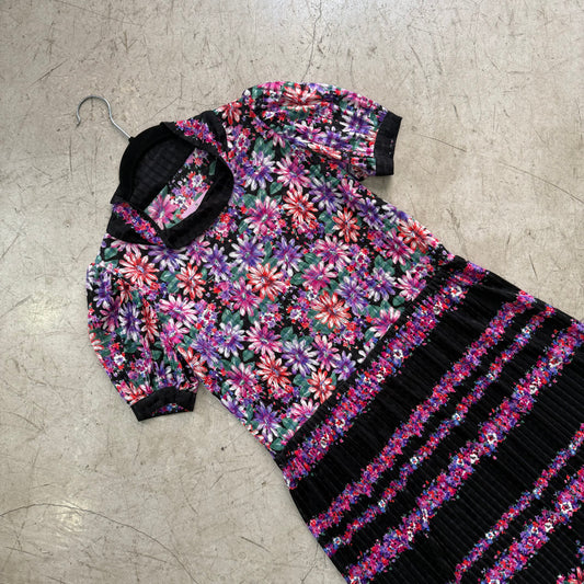 VESTIDO HANDMADE FLORAL BLACK 70s