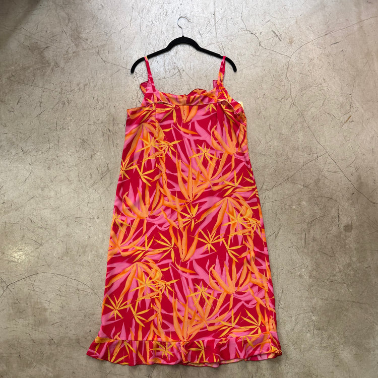 VESTIDO FUCSIA VOLANTES TROPICAL
