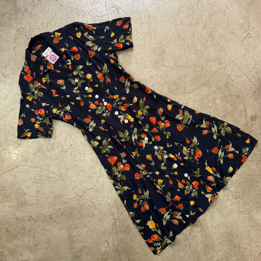 VESTIDO MARINO FLORAL BOTONES