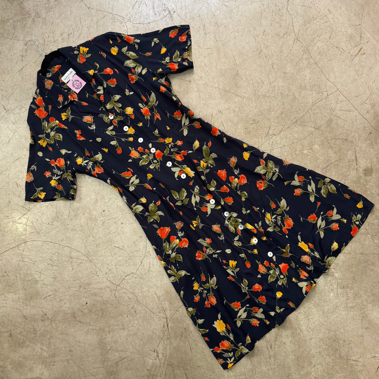 VESTIDO MARINO FLORAL BOTONES