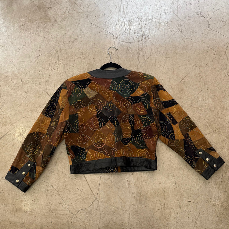 CHAQUETA PIEL BLACK BROWN PATCHWORK MOBIANI