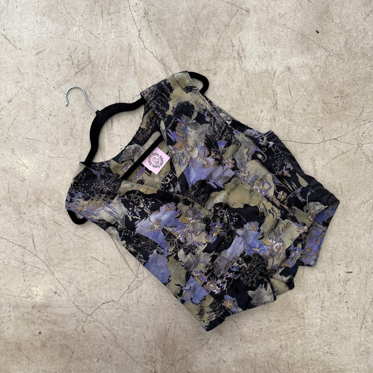 CHALECO BLACK BEIGE PURPLE PRINT