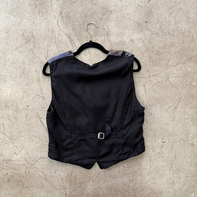 CHALECO BLACK BEIGE PURPLE PRINT