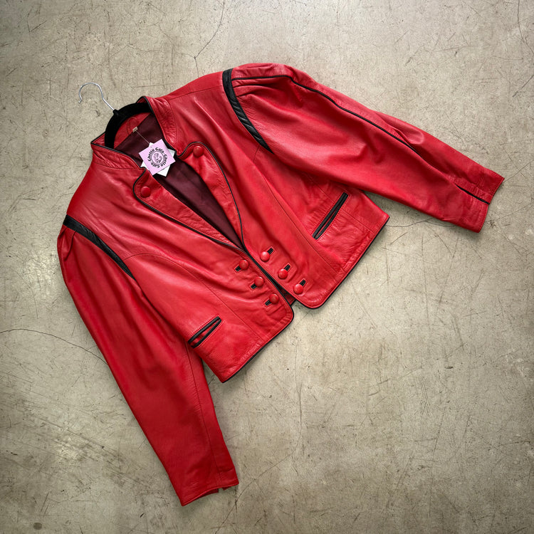 CHAQUETA PIEL RED BLACK CROP