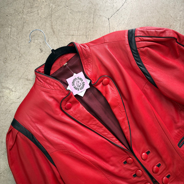 CHAQUETA PIEL RED BLACK CROP