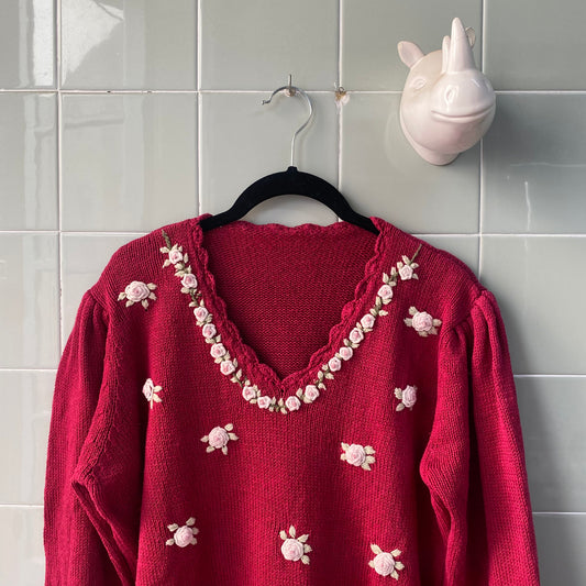 JERSEY ROSES FUCSIA RED